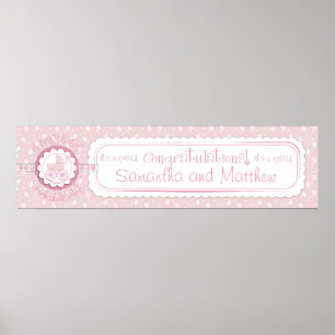Baby Carriage & Nappar Baby Shower Banner Girl Poster