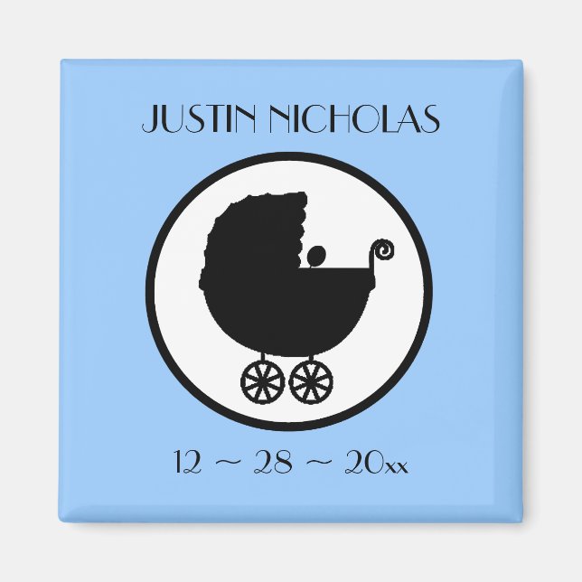 Baby Carriage Silhouette Birth Announcement Magnet (Framsidan)