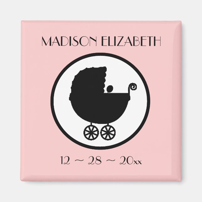 Baby Carriage Silhouette Birth Announcement Magnet (Framsidan)