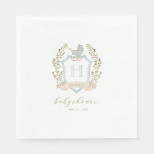 Baby Carriage Vapensköld Monogram Blue Baby Show Pappersservett