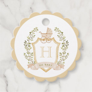 Baby Carriage Vapensköld Monogram Neutralt Baby Gåvor Etiketter