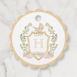 Baby Carriage Vapensköld Monogram | Neutralt Baby Gåvor Etiketter