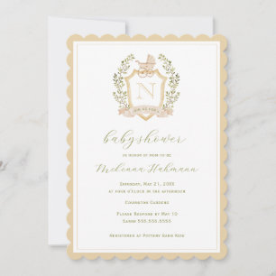 Baby Carriage Vapensköld Monogram Neutralt Baby Inbjudningar