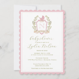 Baby Carriage Vapensköld Monogram | Rosa Baby Show Inbjudningar