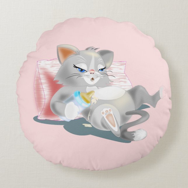 Baby Cat Round Pillow Funny Rund Kudde (Framsidan)