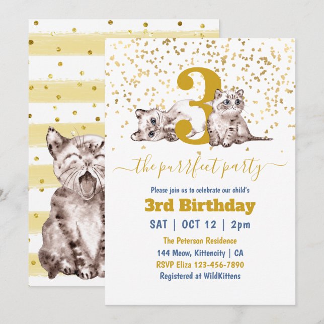 Baby Cats Perfekt Party Barns födelsedag Inbjudningar (Fram/baksida)
