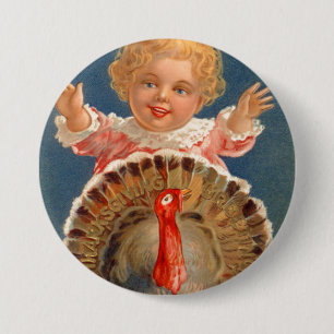 Baby Chasing Tom Turkey Vintage Button Knapp
