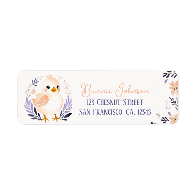 Baby Chick Boho Peach Lavender Blommigt Design - Returadress Etikett (Framsidan)