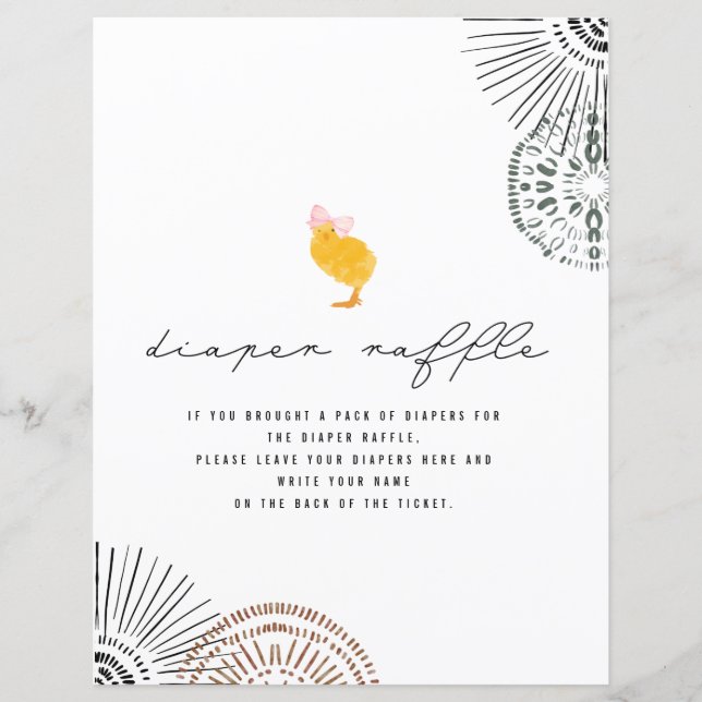 Baby Chick Rosa Bow Baby Shower Diaper Raffle (Framsida)