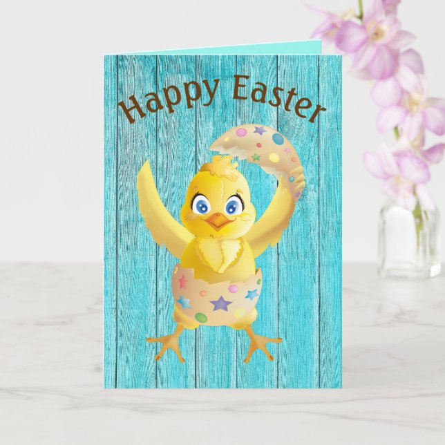 Baby Chick som kläcks ut ur ett krackat Påskägg Kort (Orkide)