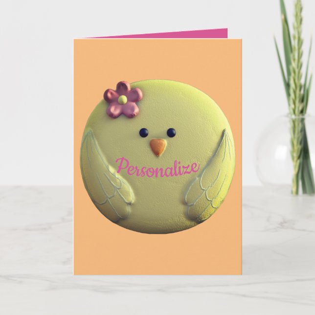 Baby chick söt gult och rosa girly vår kort (Framsida)