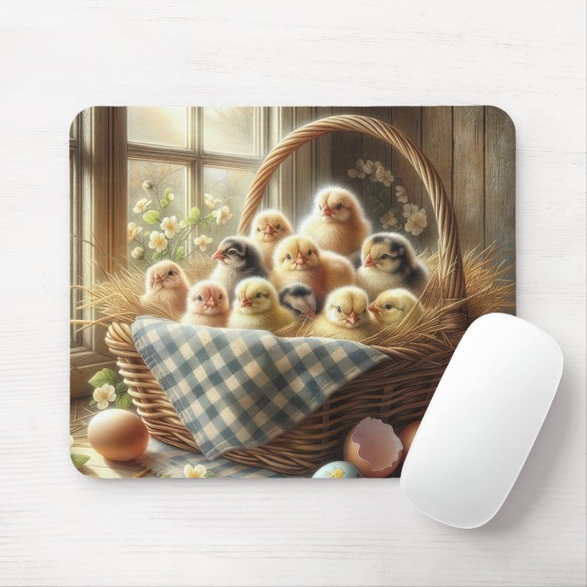 Baby Chickar i Wicker Basket Musmatta (Med mus)