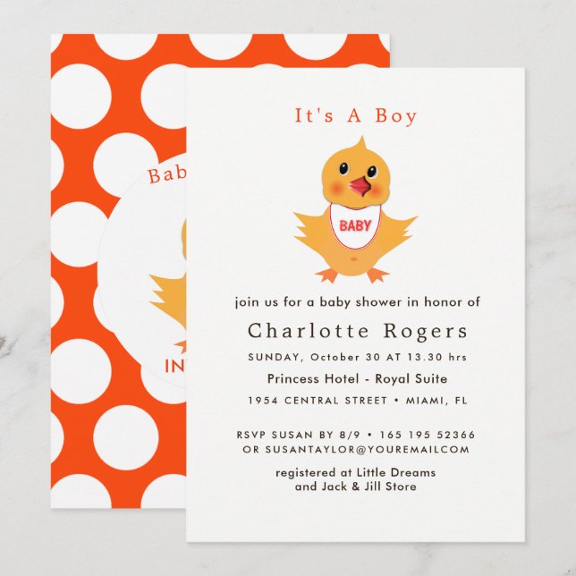 Baby Chicken Gult Chick Cute Baby Shower Inbjudningar (Fram/baksida)