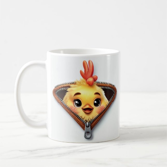 baby Chicken poppar genom brunläder Zipper Kaffemugg (Vänster)