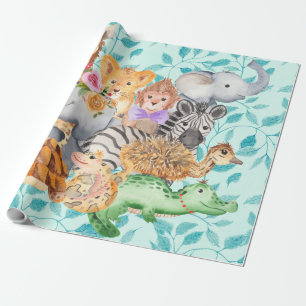 Baby, Child Jungle Animals Greenery Wrapping Pappe Presentpapper