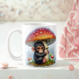 Baby Chimpanzee under Mushroom Umbrella Kaffemugg