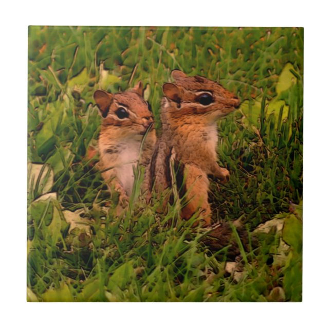 Baby Chipmunks Animal Art Kakelplatta (Framsidan)