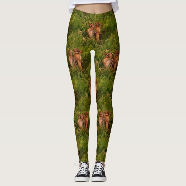 Baby Chipmunks Nature Art Mönster Leggings (Framsida)