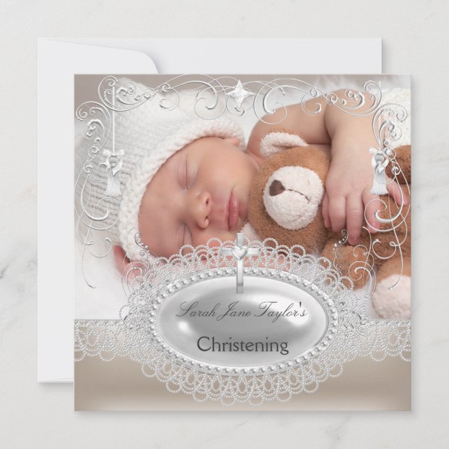 Baby Christening Baptism Girl Boy Silver Kor Meddelande (Framsida)