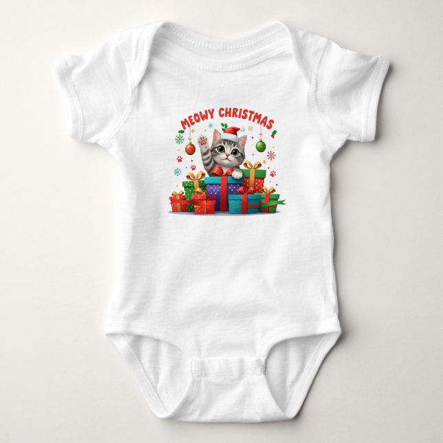 Baby Christmas Kitty With Gift T Shirt (Framsida)