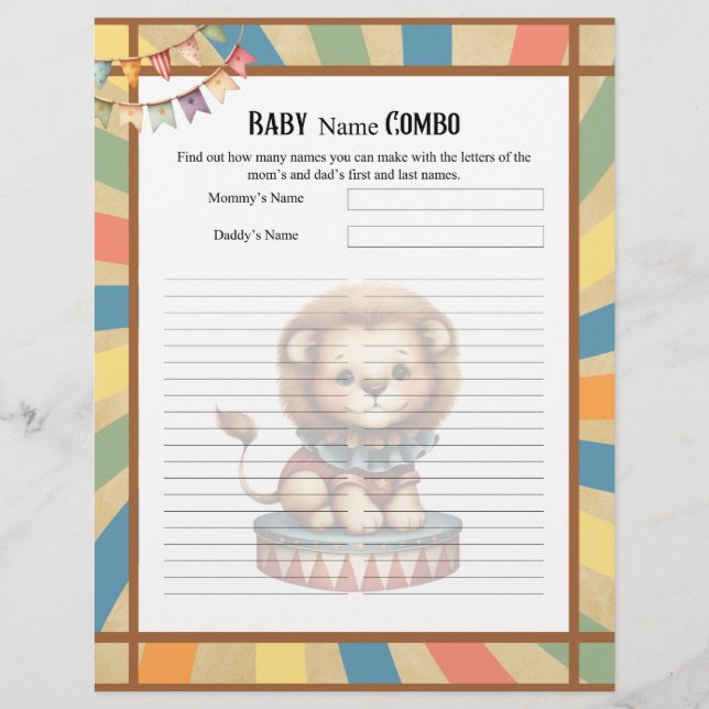 Baby Circus_ Baby Namn Combo Shower-match för Brevhuvud (Framsida)