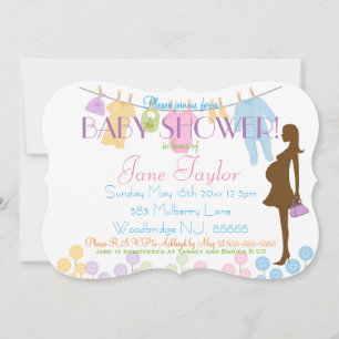 Baby Clothesline and Silhouette Baby Shower Inbjudningar
