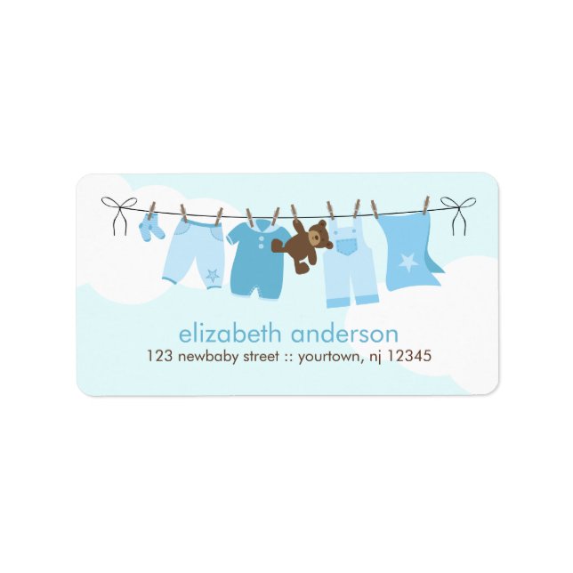 Baby Clothesline {blue} Adressetikett (Framsidan)