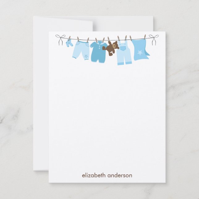 Baby Clothesline Flat Tackkort {blue} Anteckningskort (Framsida)