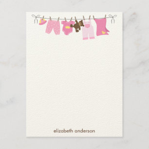 Baby Clothesline Girl Baby Shower Tack Anteckningskort