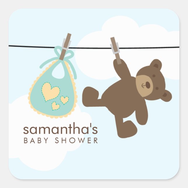 Baby Clothesline {grönt} Fyrkantigt Klistermärke (Framsida)