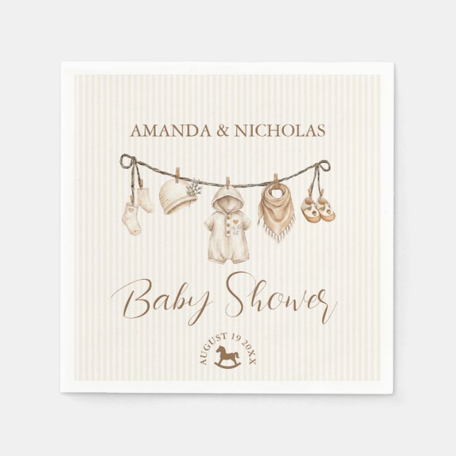 Baby Clothesline Neutral Baby Shower Striped Pappersservett (Framsidan)