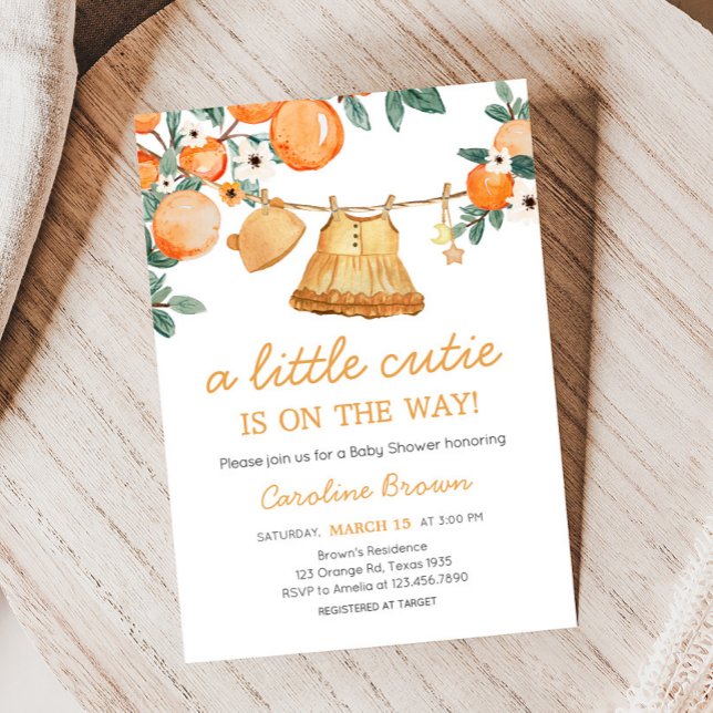 Baby Clothesline Orange Fruit Baby Shower Inbjudningar (Baby Clothesline Baby Shower Invitation
)