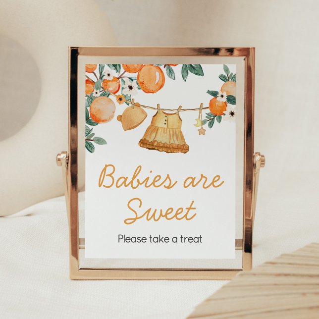 Baby Clothesline Orange Fruit Spädbarn är Sweet Poster (Baby Clothesline Orange Baby Shower Babies are Sweet Sign)