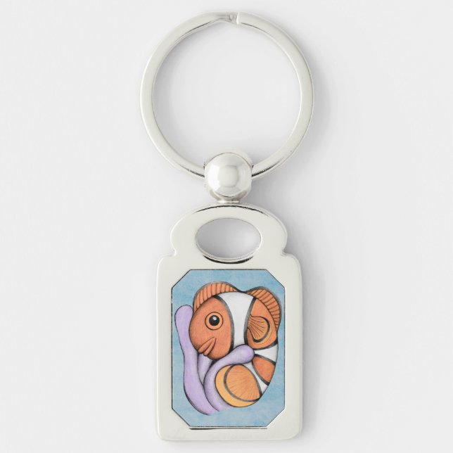 Baby Clownfish Keychain Rektangulärt Silverfärgad Nyckelring (Framsidan)