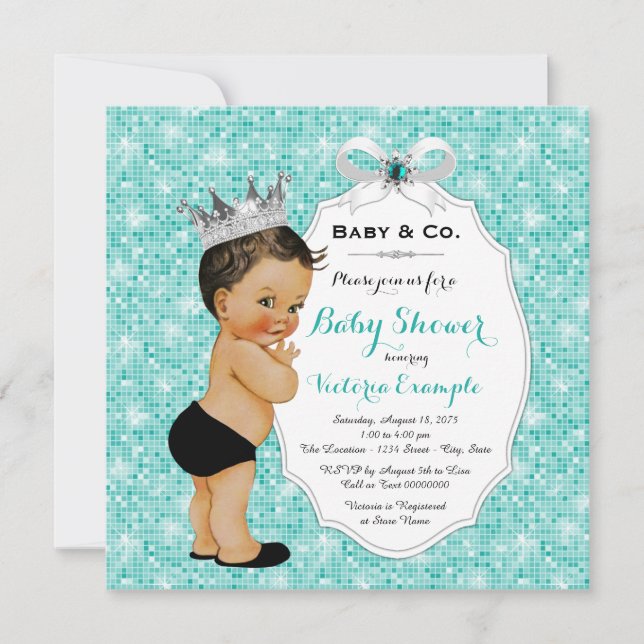 Baby & Co Svart Teal Blå Etnisk Pojke Bebis Bjudni Inbjudningar (Framsida)