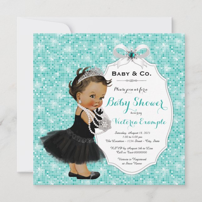 Baby & Co svart tealblå etniskt baby shower-kort f Inbjudningar (Framsida)