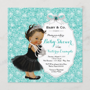 Baby & Co svart tealblå etniskt baby shower-kort f Inbjudningar