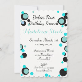 BABY & CO Teal Blue & Black Polka Dot Party Inbjudningar