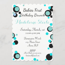 BABY & CO Teal Blue & Black Polka Dot Party Inbjudningar