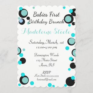 BABY & CO Teal Blue & Black Polka Dot Party Inbjudningar
