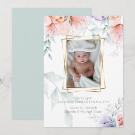 Baby | Coral Lilac Aquarelle Peony Flowers Inbjudningar