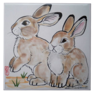 Baby Cottontail Bunny Rabbit Oriental Stil Tile Kakelplatta