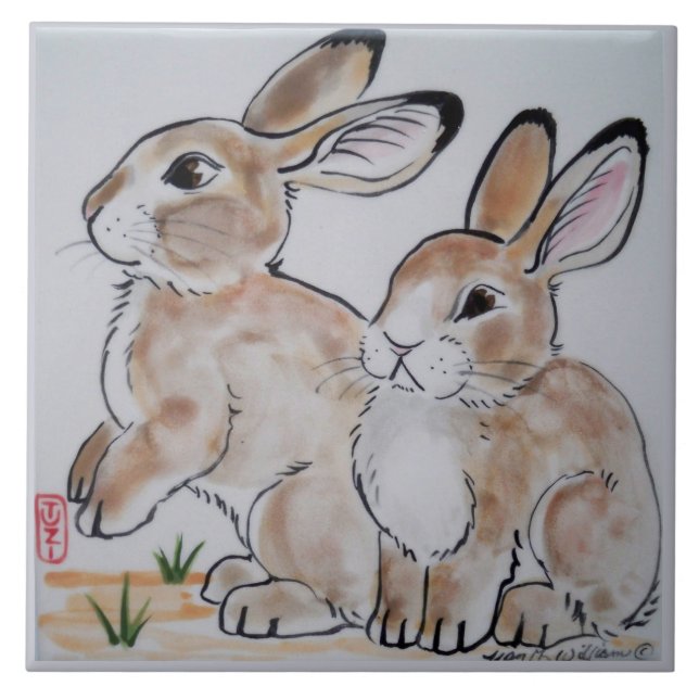 Baby Cottontail Bunny Rabbit Oriental Stil Tile Kakelplatta (Framsidan)