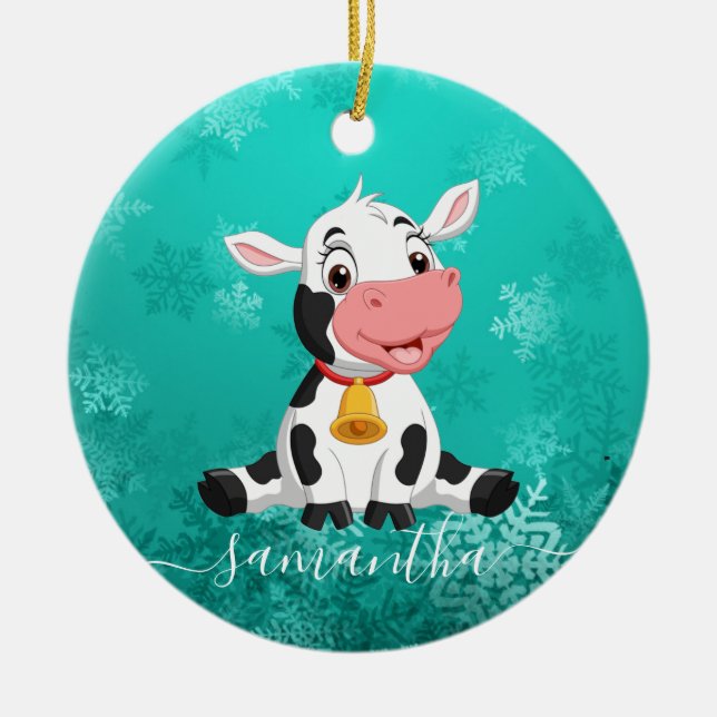 Baby Cow Blue Ceramic Ornament (Framsidan)