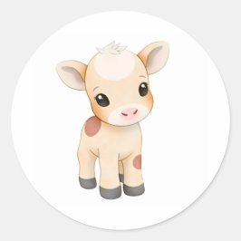 Baby Cow Calf-etikettens vattenfärgsutskrift Runt Klistermärke