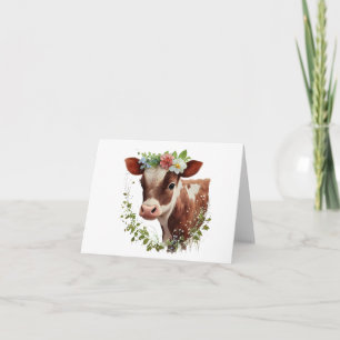 Baby Cow Calf med blommor på Head BLANK Kort