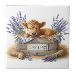 Baby Cow Ceramic Tile Kakelplatta<br><div class="desc">This ceramic tile is shown with a cute baby cow cozy in a farm crate with lavender art print.
Small size shown.</div>