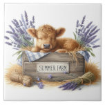 Baby Cow Ceramic Tile Kakelplatta<br><div class="desc">This ceramic tile is shown with a cute baby cow cozy in a farm crate with lavender art print.
Large size shown.</div>