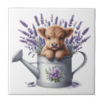 Baby Cow Ceramic Tile Kakelplatta<br><div class="desc">This ceramic tile is shown with a cute baby cow in a farm water can with lavender art print.
Small size shown.</div>