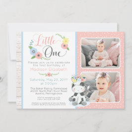 Baby Cow First Birthday Blommigt Calf Photo Collag Inbjudningar